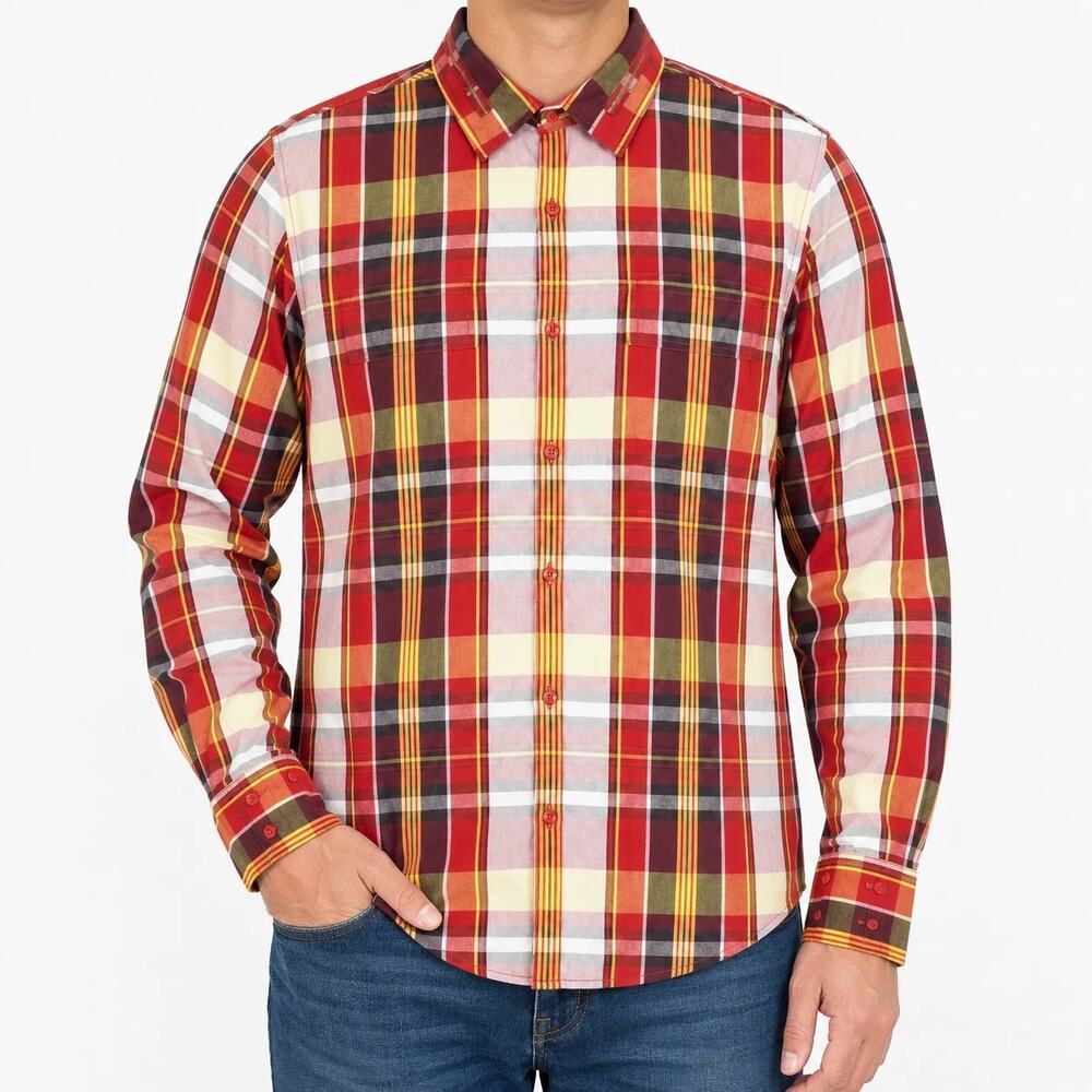 INC International Concepts Shirt Mens Large Red Yellow Cotton Plaid
